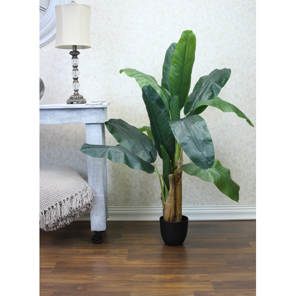 Primrue 48'' Artificial Green Silk Banana Leaf Tree in Black